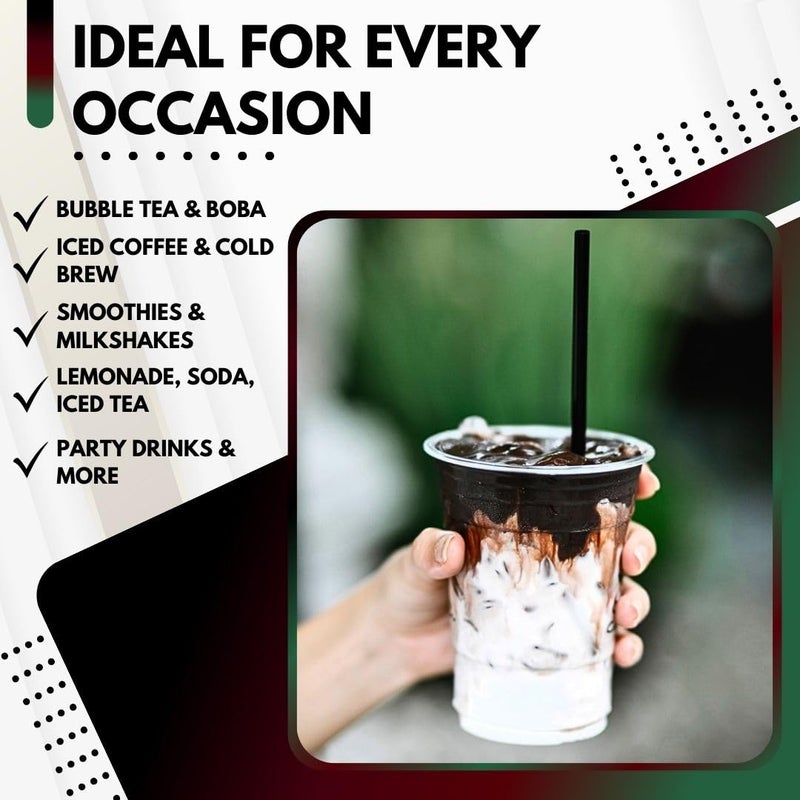 Green Direct 10 oz. Disposable Clear Drinking Plastic Cups for Boba Tea Ice Coffee 100 Pack - Image 3